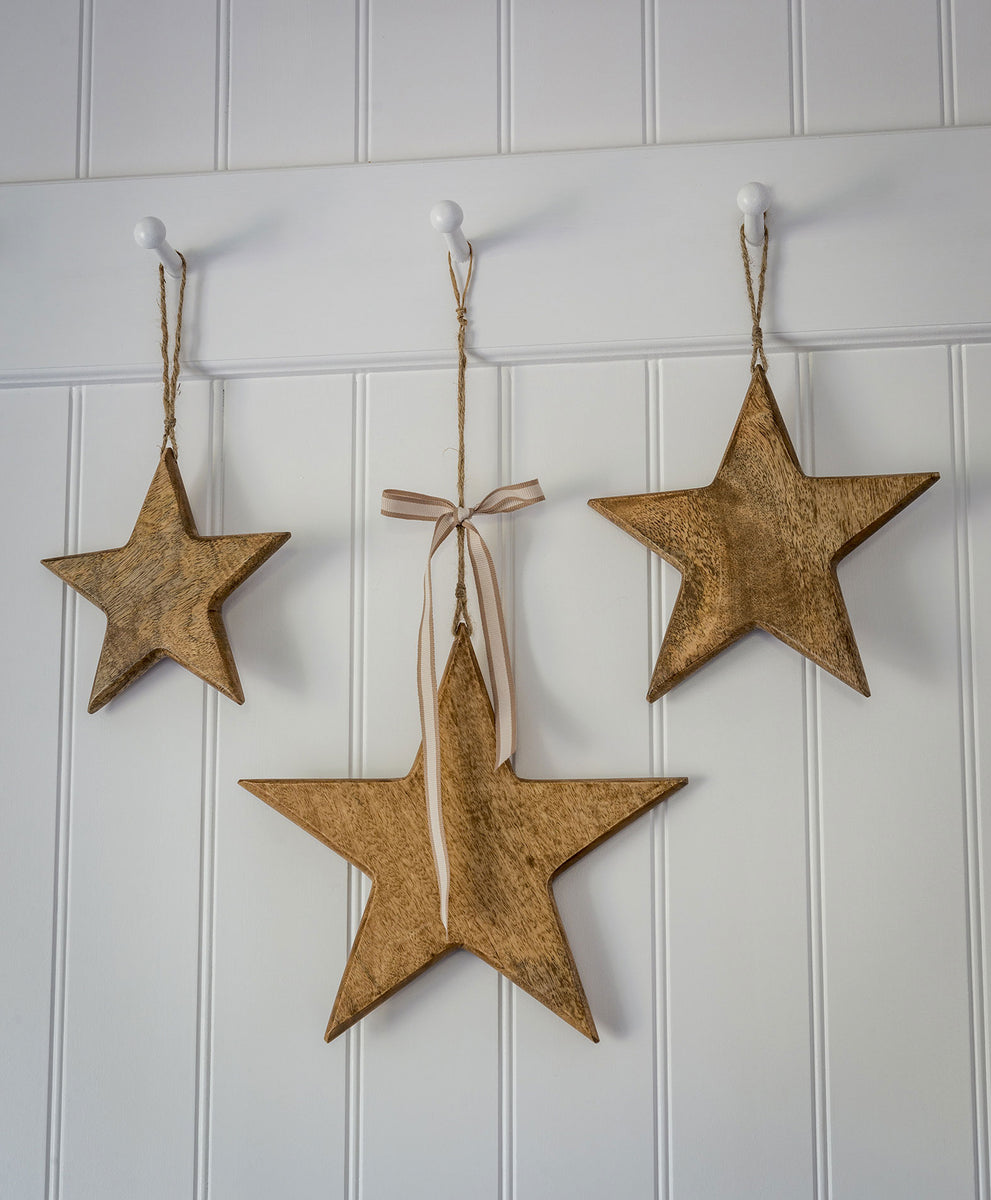 Set of Three Natural Wood Solid Stars – With Love Iris