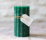 Rustic Scallop Tall Pillar Candle - Emerald