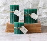 Rustic Scallop Tall Pillar Candle - Emerald