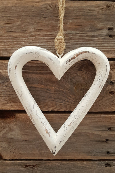 Rustic White Wood Heart Hanger