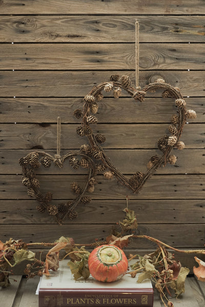 Natural Twig & Mini Pinecone Heart Wreath - Two Sizes