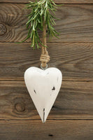 Distressed Antique White Chunky Wooden Heart