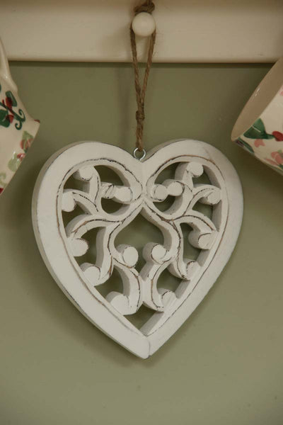 Hand Carved White Wooden Heart