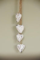 Four Antique White Wooden Hearts on Jute String