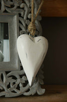 Distressed Antique White Chunky Wooden Heart