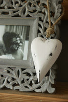 Distressed Antique White Chunky Wooden Heart