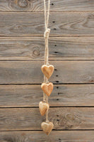 Four Wooden Hearts on Jute String