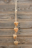 Four Wooden Hearts on Jute String