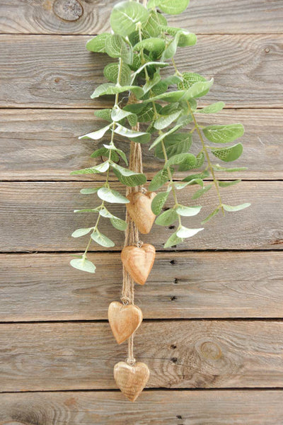 Four Wooden Hearts on Jute String