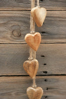 Four Wooden Hearts on Jute String