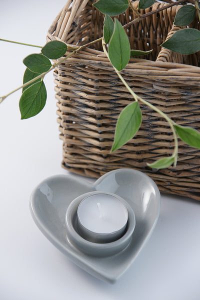 Pale Grey Ceramic Heart Tealight