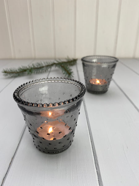 Pair of Grey Dimpled Tealight Holders