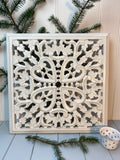 Distressed White Carved Wood Panel