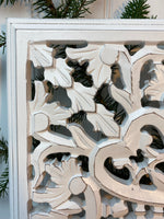 Distressed White Carved Wood Panel