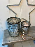 Small Mottled Silver Star Twinkly Candle Holder