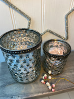 Small Mottled Silver Star Twinkly Candle Holder