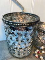 Small Mottled Silver Star Twinkly Candle Holder