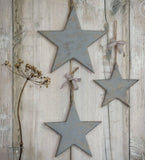 Set of Three Grey Wooden Stars