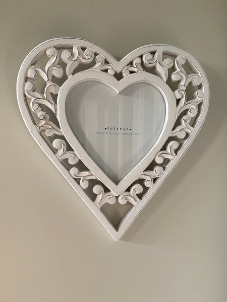 White Carved Filigree Photo Frame