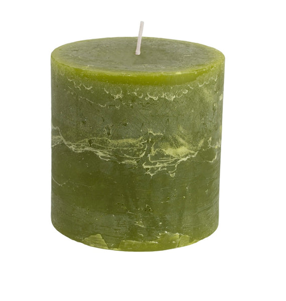 Rustic Short Pillar Candle - Fern Green